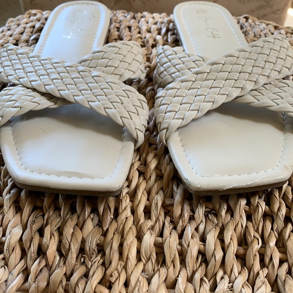 EUC. Faux leather slip on sandals.  Size 10 - Picture 2 of 3